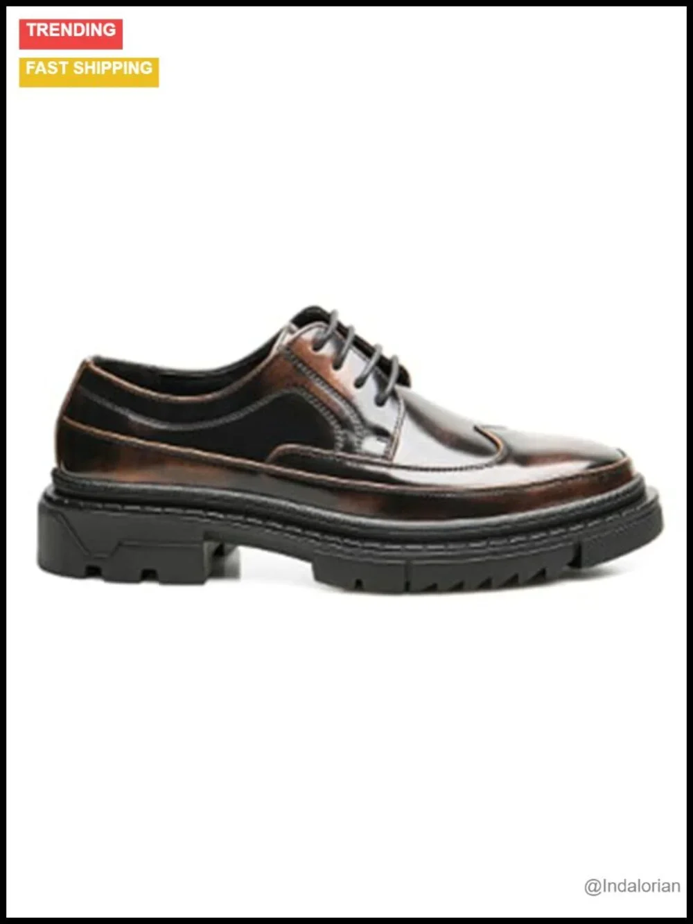 Mens Platform Wingtip Oxfords Lug Sole Round Toe Brogues Faux Leather Lace Up